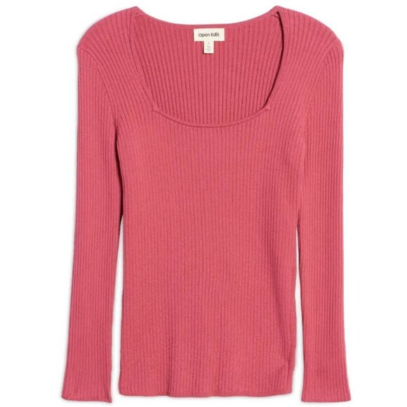 OPEN EDIT Rib Scoop Neck Dusty Pink Sweater Size: M NWT - Picture 4 of 4